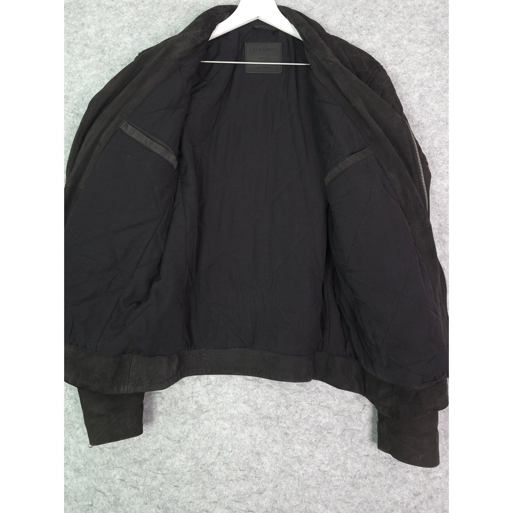 AllSaints Kenji Biker Jacket Men Small Black Sheep Leather Quilted Moto ML024K - Picture 4 of 10